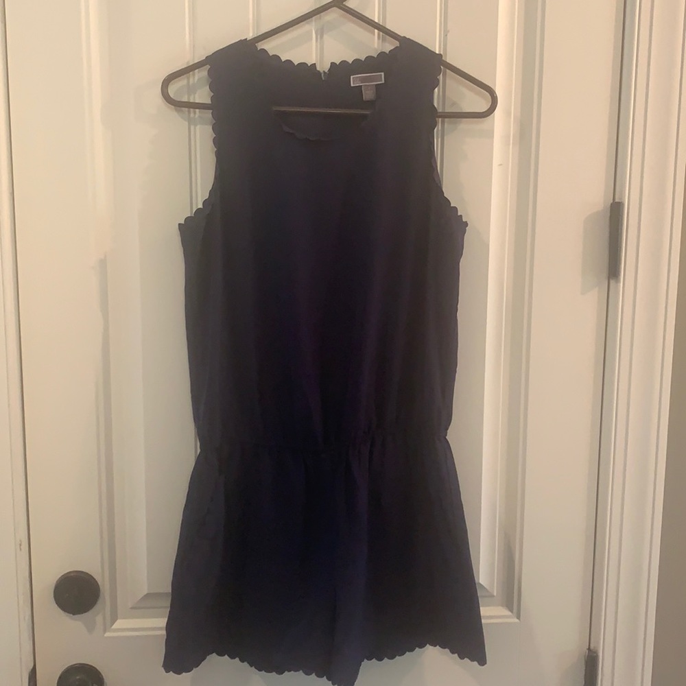 Navy Romper with Scalloped Edges